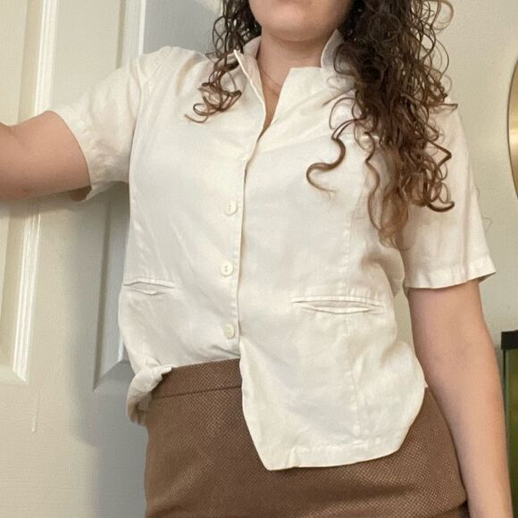 Vintage Anna and Frank Silk Button Up Blouse Size Medium Cream - Picture 4 of 5